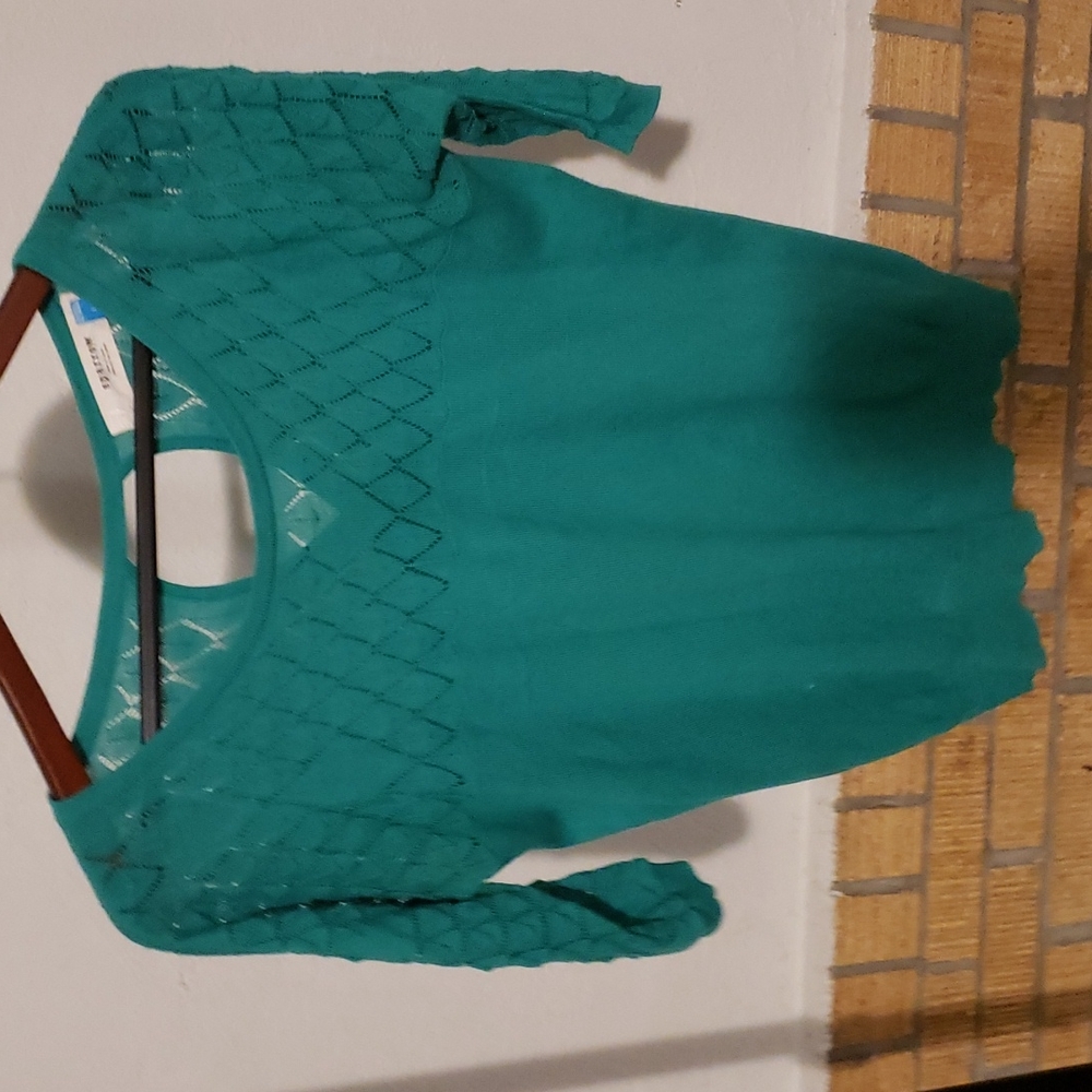 Sparrow Anthropologie Teal Diamond Pointelle Keyhole Sweater L